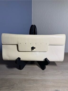 Vintage Monsac Cream Leather Clutch Envelope Bag Minimalist Y2K
